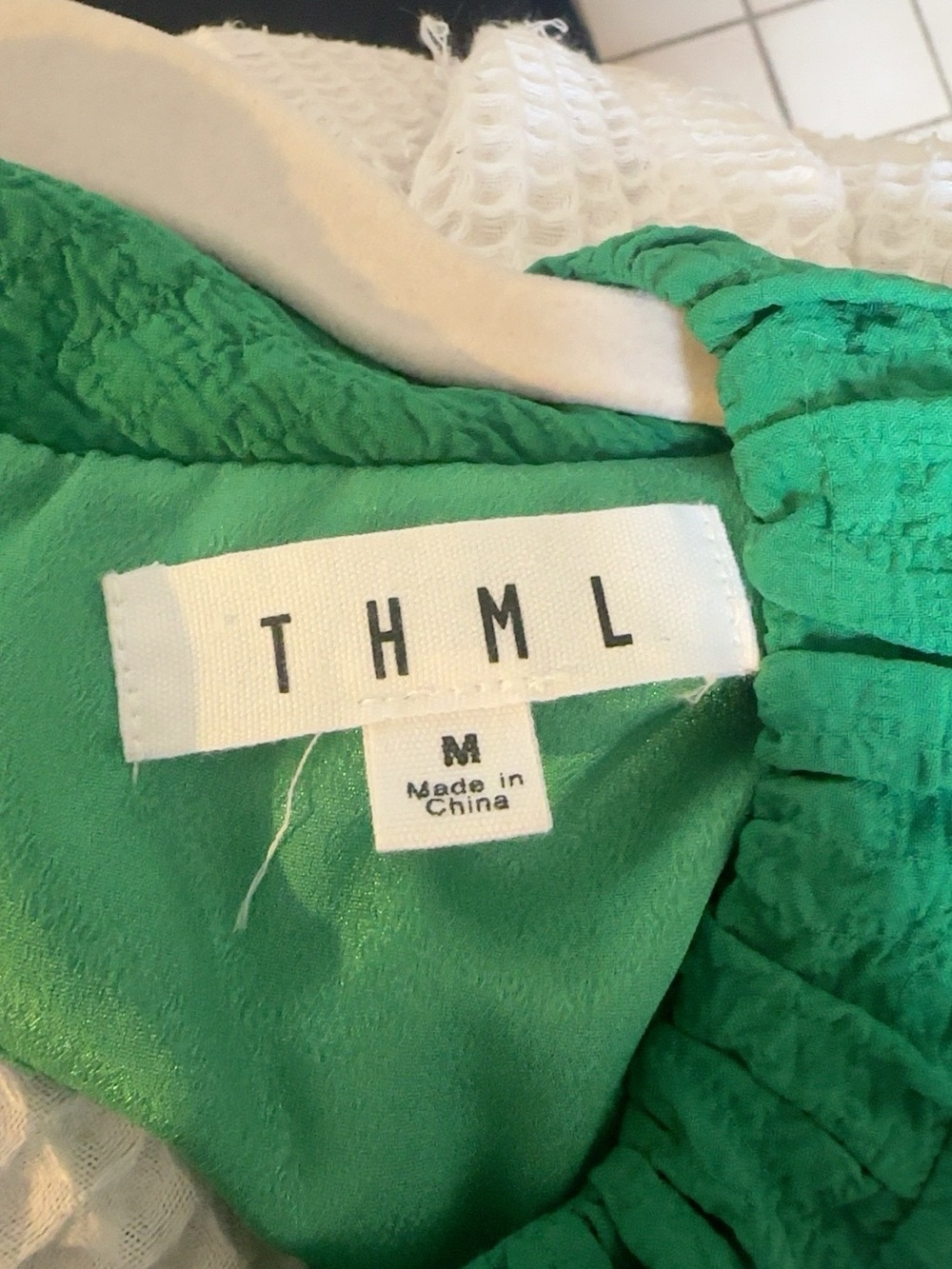 THML Bright Green Textured Tiered Midi Dress with Puff Sleeves - Picture 3 of 3